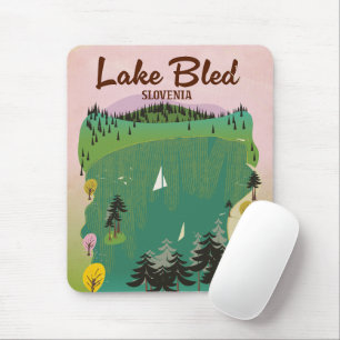Lake Bled vintage style travel poster Slovenia Mouse Pad