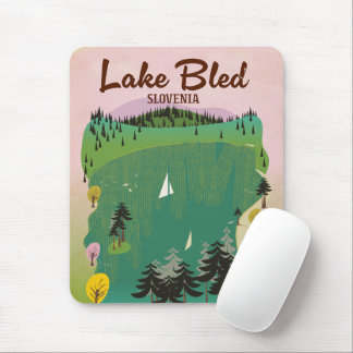Lake Bled vintage style travel poster Slovenia Mouse Pad