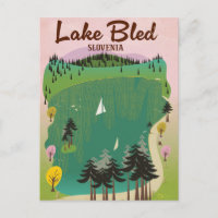 Lake Bled vintage style travel poster Slovenia