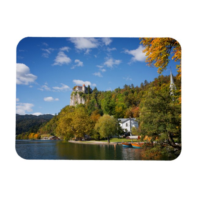 Lake Bled with trees in autumn colours in Slovenia Magnet (Horizontal)