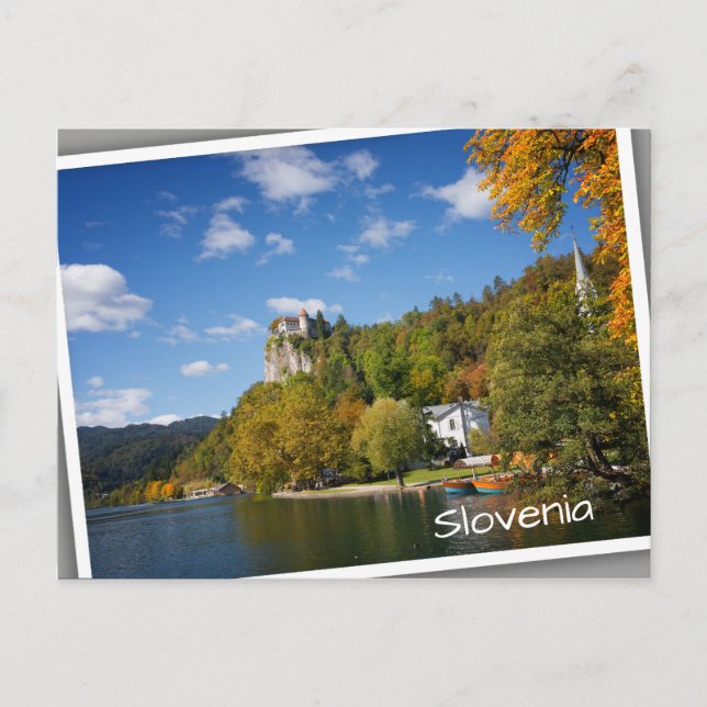 Lake Bled with trees in autumn colours in Slovenia Postcard (Front)
