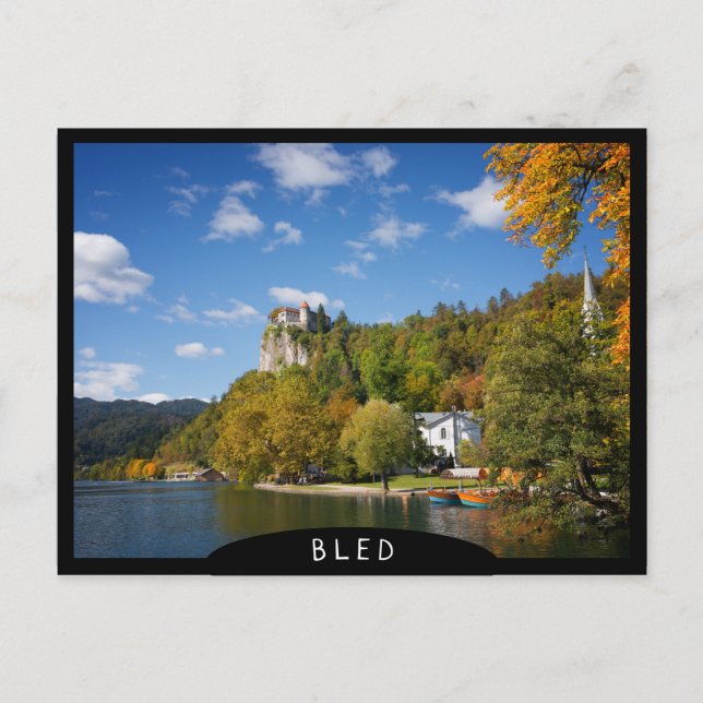 Lake Bled with trees in autumn colours in Slovenia Postcard (Front)