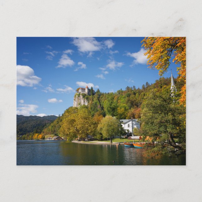 Lake Bled with trees in autumn colours in Slovenia Postcard (Front)