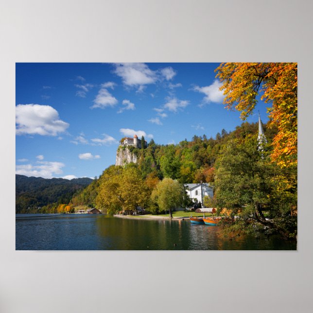 Lake Bled with trees in autumn colours in Slovenia Poster (Front)