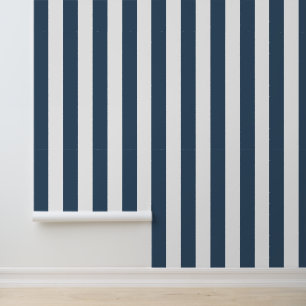 Lake Blue and White Bold Vertical Stripes Wallpaper
