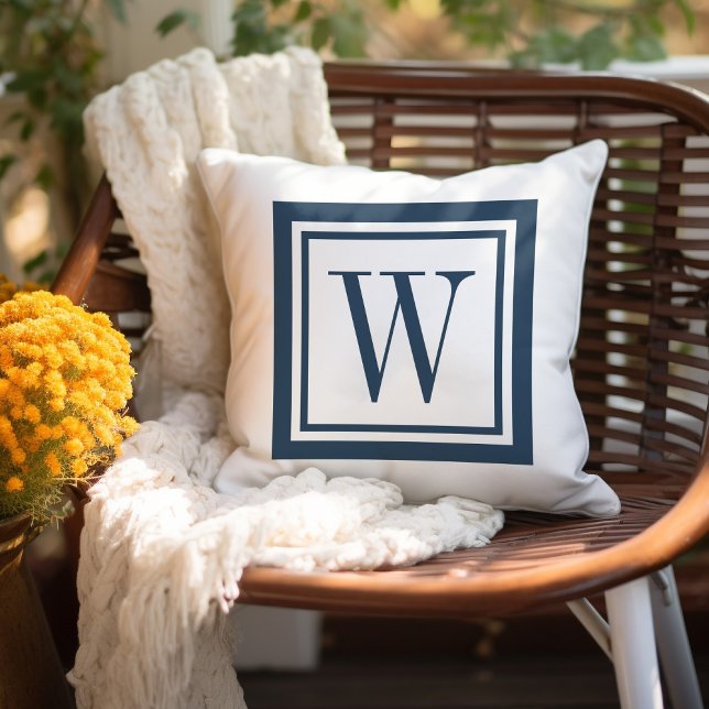 Lake Blue and White Classic Square Monogram Cushion (Creator Uploaded)