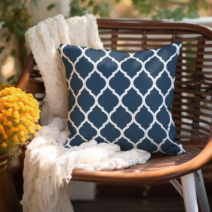 Lake Blue and White Moroccan Pattern Cushion