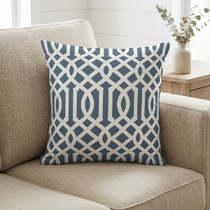 Lake Blue and White Trellis Pattern Cushion