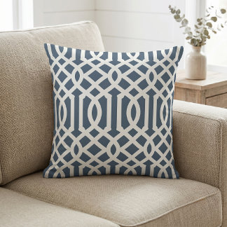 Lake Blue and White Trellis Pattern Cushion