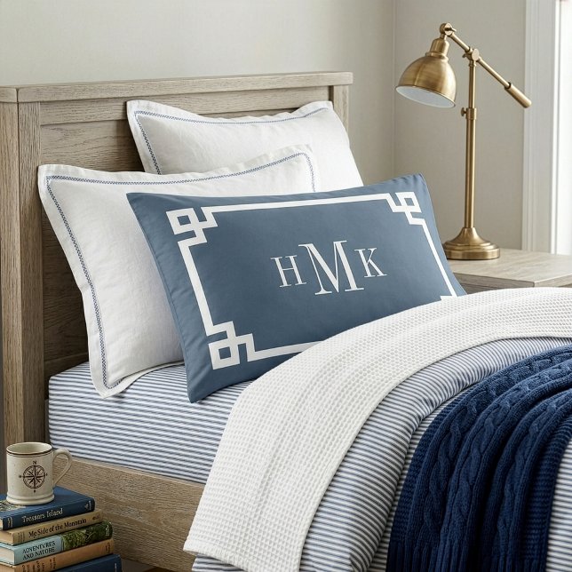 Lake Blue Greek Key Monogram Pair of Standard Pillowcase (Creator Uploaded)