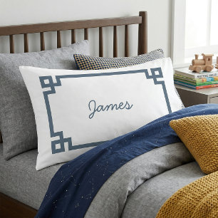 Lake Blue Greek Key Monogram Standard Pillow Case