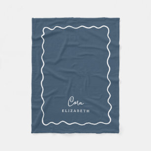 Lake Blue Wavy Border Monogrammed Fleece Blanket