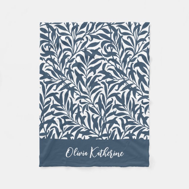 Lake Blue Willow Bough Monogrammed Fleece Blanket (Front)