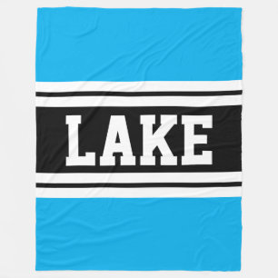LAKE Bold Azure Blue Black White Racing Stripes Fleece Blanket