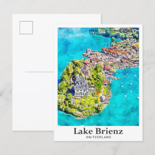 Lake Brienz Switzerland Travel Watercolor Postcard