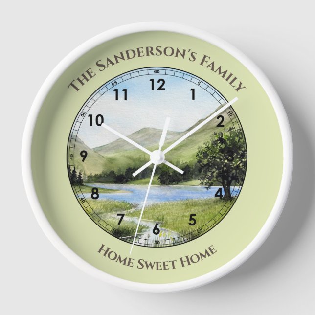 Lake Buttermere Cumbria England Watercolor Clock (Front)