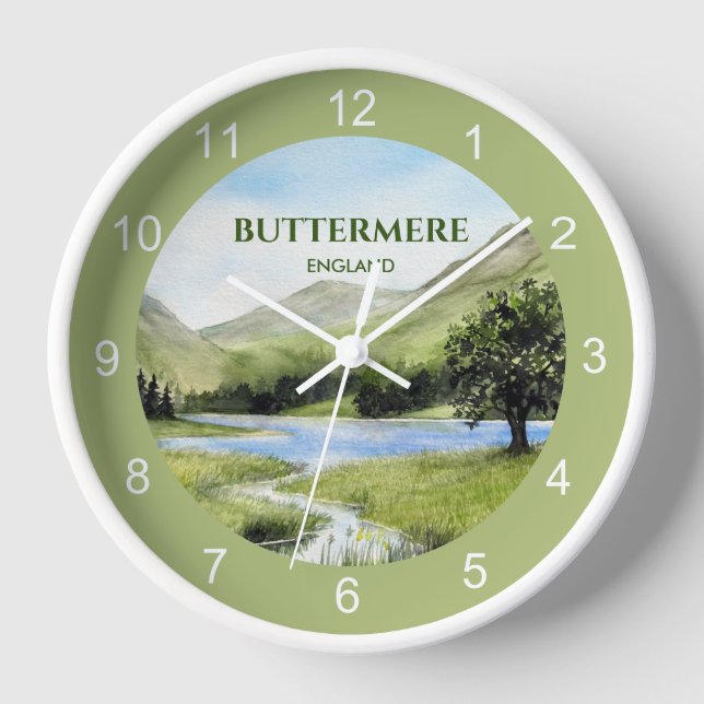 Lake Buttermere, Cumbria, England Watercolor Clock (Front)
