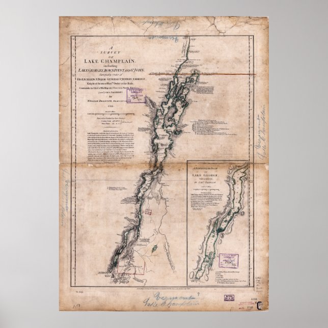 Lake Champlain Lake George Crown Point Map (1776) Poster (Front)