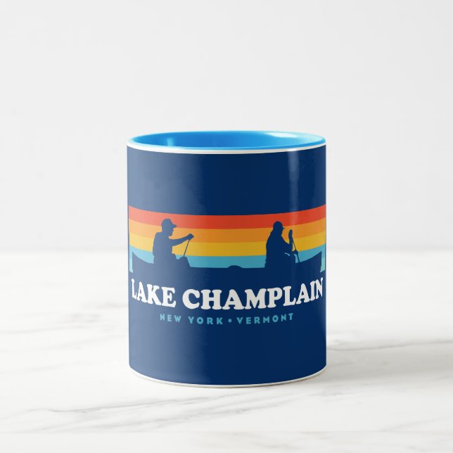 Lake Champlain New York Vermont Canoe Two-Tone Coffee Mug (Center)