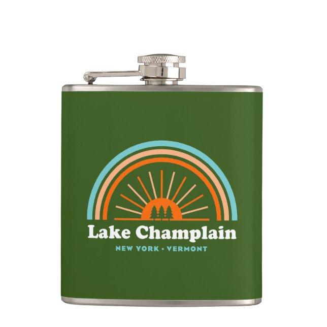 Lake Champlain New York Vermont Rainbow Hip Flask (Front)