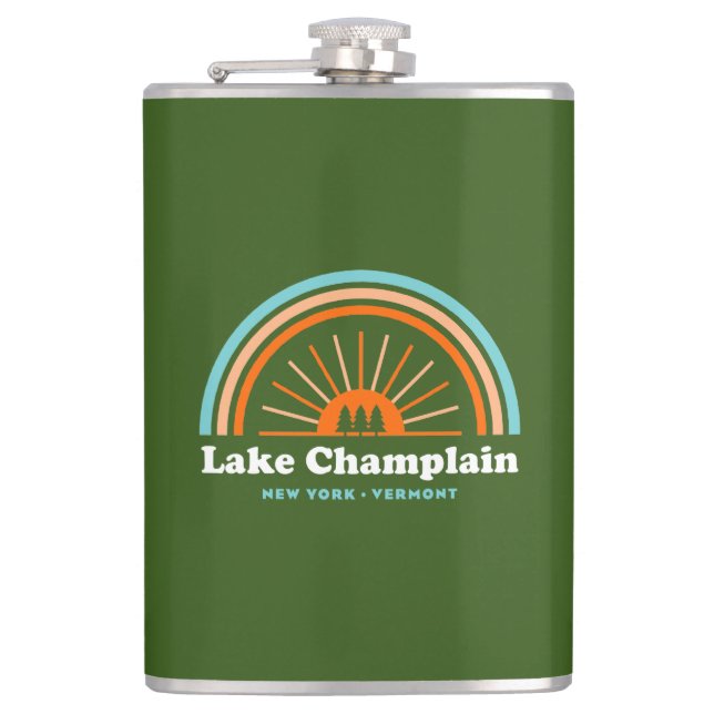 Lake Champlain New York Vermont Rainbow Hip Flask (Front)