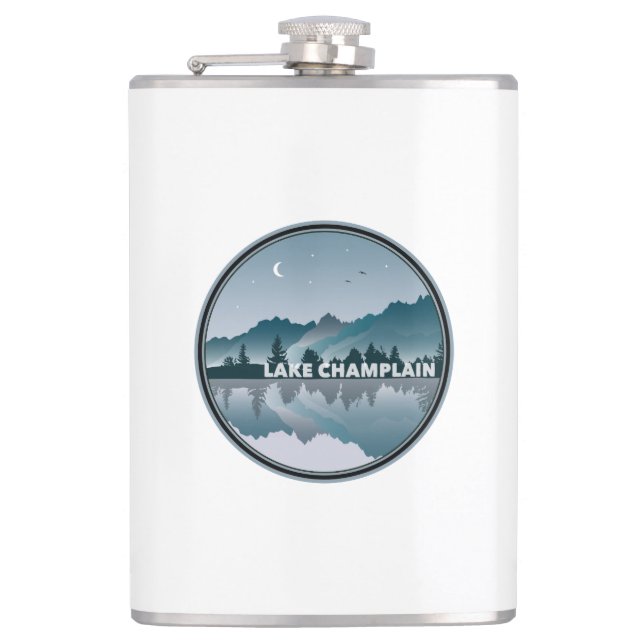 Lake Champlain New York Vermont Reflection Hip Flask (Front)