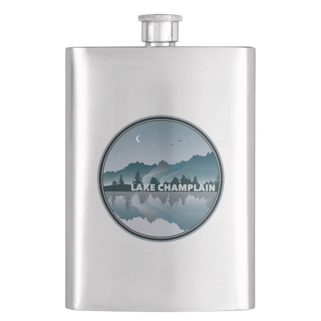 Lake Champlain New York Vermont Reflection Hip Flask (Front)