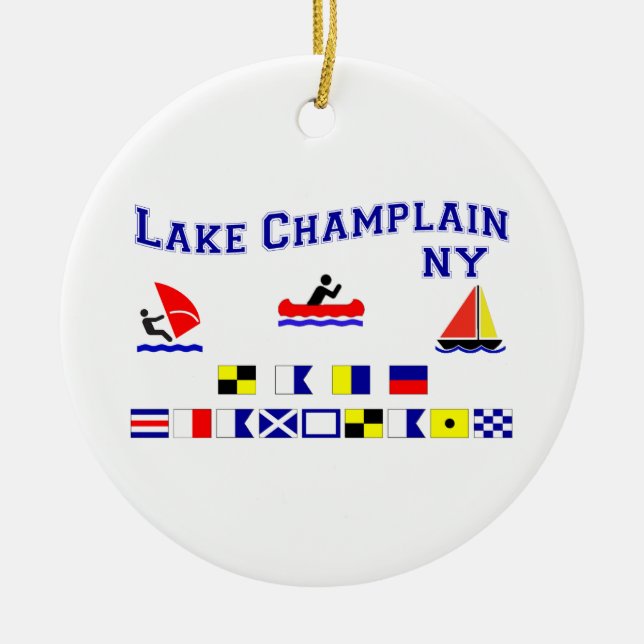 Lake Champlain NY Signal Flags Ceramic Tree Decoration (Front)