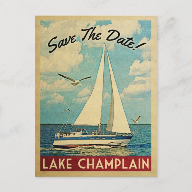Lake Champlain Save The Date Sailboat Nautical Announcement Postcard (Front)