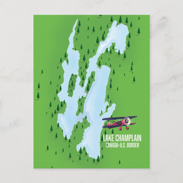 Lake Champlain USA Canada Map poster Postcard (Front)