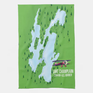 Lake Champlain USA Canada Map poster Tea Towel