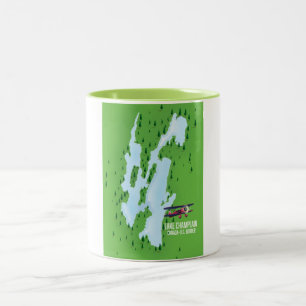 Lake Champlain USA Canada Map poster Two-Tone Coffee Mug