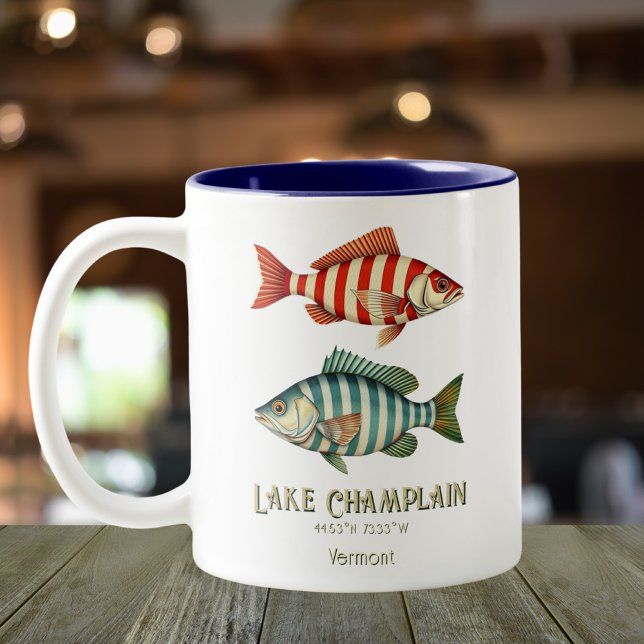 Lake Champlain Vermont nautical fish   Two-Tone Coffee Mug (Creator Uploaded)