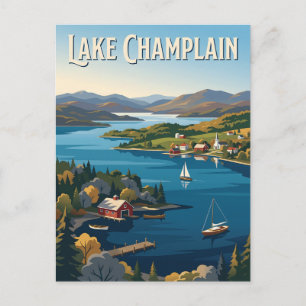Lake Champlain Vermont Sailboat Vintage Poster Postcard