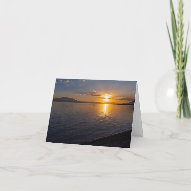 lake chapala and mountains along horizon at sunset thank you card (Front)