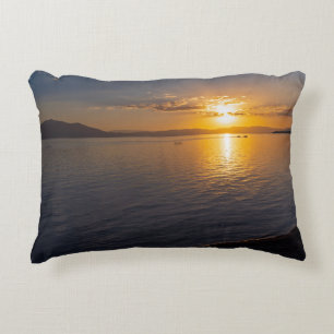 lake chapala & mountains along horizon at sunset decorative cushion