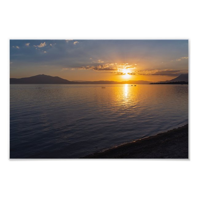 lake chapala & mountains along horizon at sunset photo print (Front)