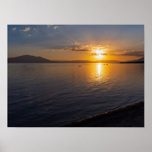 lake chapala & mountains along horizon at sunset poster