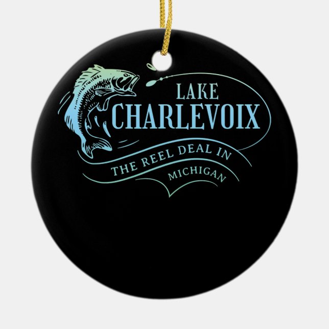 Lake Charlevoix Fishing In Michigan Family Ceramic Ornament (Front)