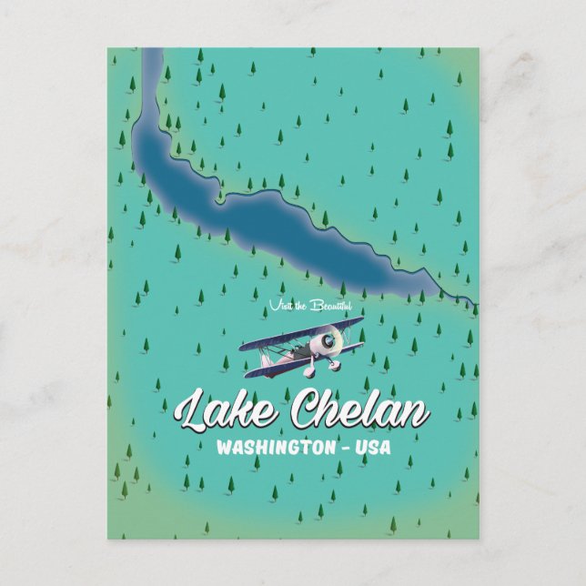 Lake Chelan Washington map Postcard (Front)