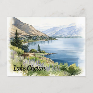 Lake Chelan Washington Watercolor  Postcard