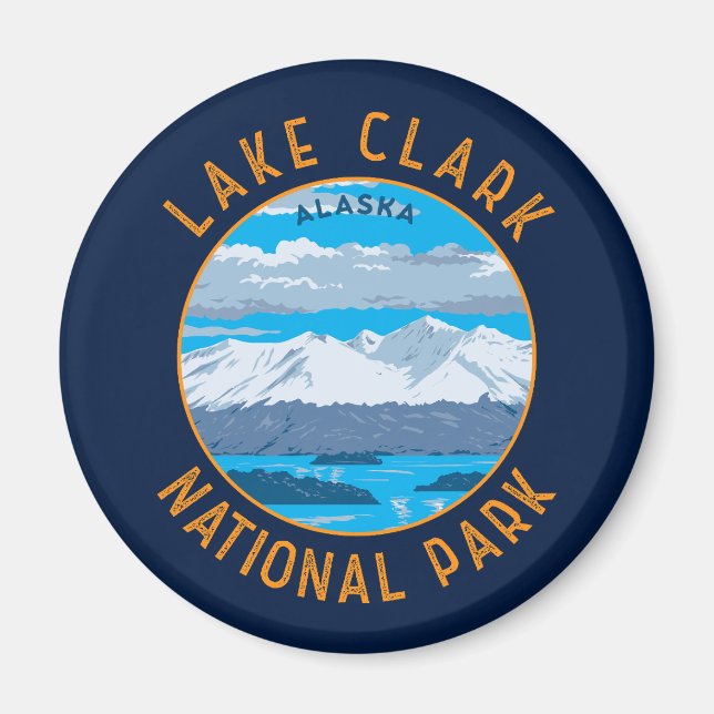 Lake Clark National Park Retro Distressed Circle Magnet (Front)