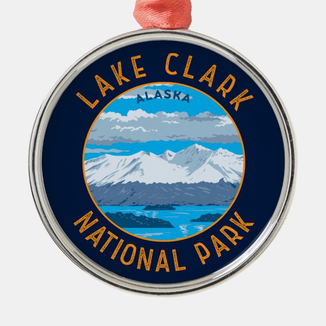 Lake Clark National Park Retro Distressed Circle Metal Ornament (Front)