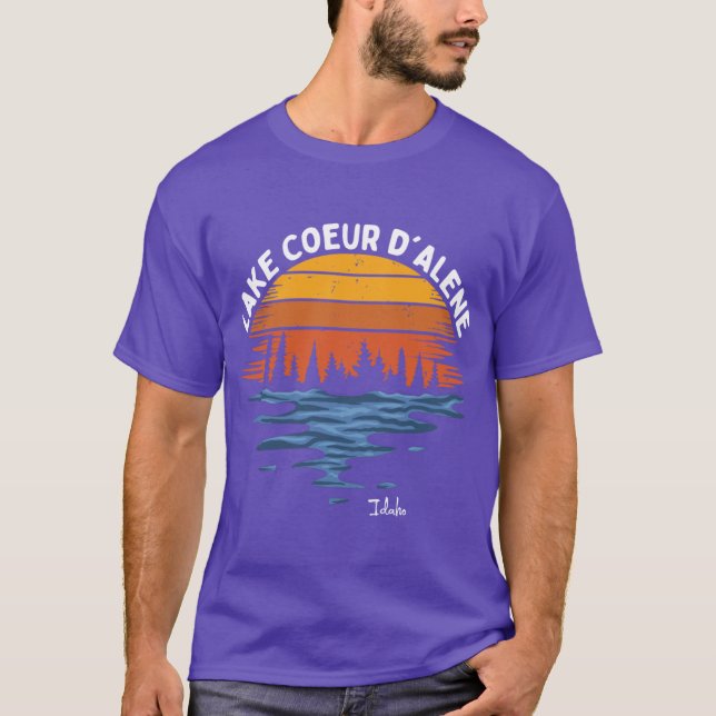 Lake Coeur dAlene Idaho Retro Sunset T-Shirt (Front)