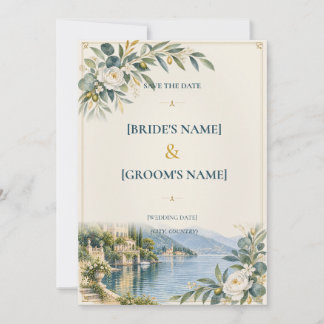 Lake Como | Elegant Blue & Gold Save The Date