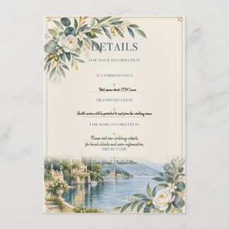 Lake Como | Elegant Blue & Gold Wedding Details Enclosure Card