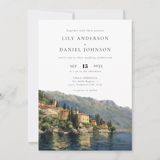 Lake Como Italian Destination All In One Wedding Invitation (Front)