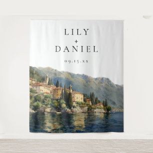 Lake Como Italian Wedding Photo Backdrop Tapestry