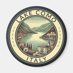 Lake Como Italy Illustration Travel Art Badge Magnet