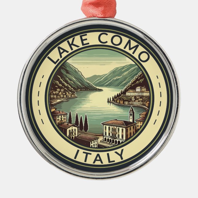 Lake Como Italy Illustration Travel Art Badge Metal Ornament (Front)
